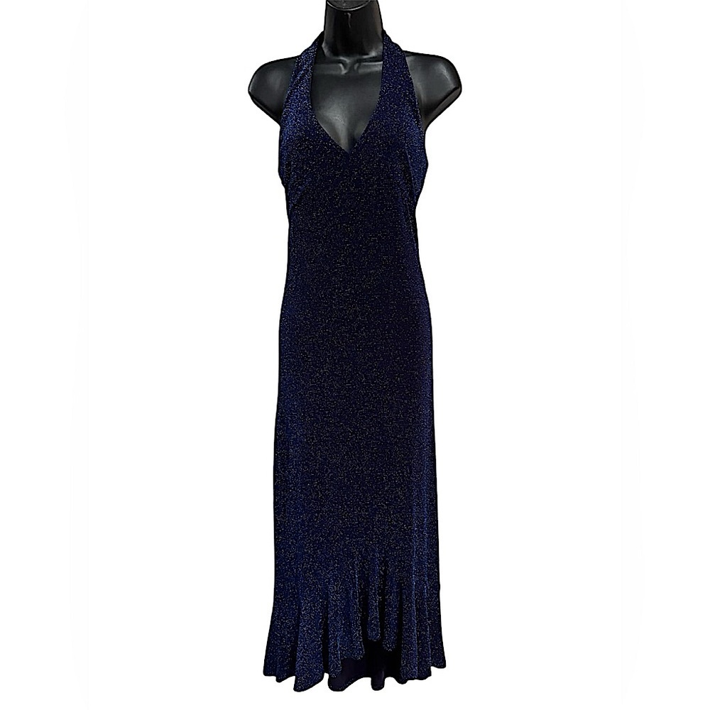 DBY Elegant Navy Blue Halter Dress MEDIUM pit to pit 15in length 53in